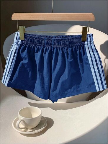 SHENHE Women's Y2k Side Striped Track Shorts Elastic Waist Low Rise Athletic Sports Shorts in Saudi Arabia