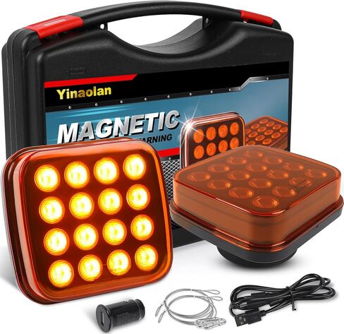 قطعتان من أضواء وامضة كهرمانية قابلة لإعادة الشحن للمركبات، مصابيح LED لاسلكية مغناطيسية للمخاطر القوية، منارة تحذير ضوء الطوارئ للشاحنات والحافلات والجرار والمقطورة كبيرة الحجم 12 فولت/24 فولت in Kuwait