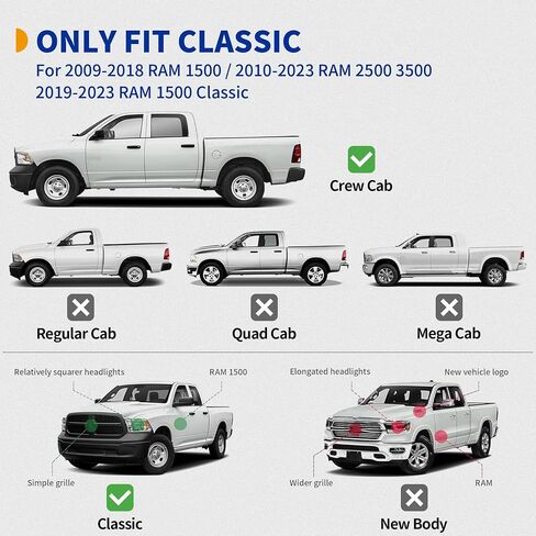 لوحات تشغيل مقاس 6 بوصات: متوافقة مع 2009-2018 دودج رام 1500 كرو كاب، 2019-2024 1500 كلاسيك، 2010-2025 رام 2500/3500، خطوات جانبية سوداء مزخرفة قضبان نيرف in Saudi Arabia
