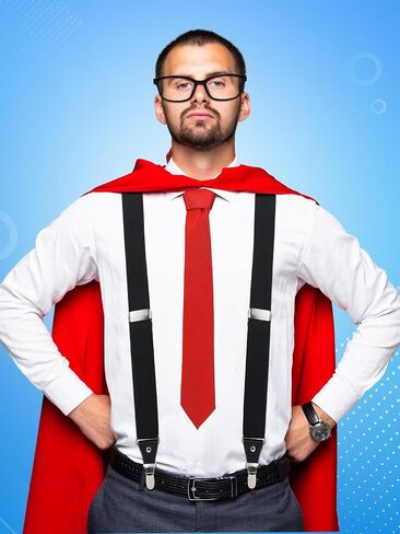 3 Pcs Halloween Classic Cinema Reporter Nerd Cosplay Accessories Set Include Black Nerd Glasses Red Solid Color Tie Formal Necktie Solid Suspender for Boys Men Cosplay Party Dress up in Saudi Arabia