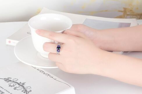 Women's Rainbow Topaz Ring |Amethyst|Fully Paved with Cubic Zircona 925 Sterling Silver Engagement Rings Bezel Setting Marquise ，Presents for Mother and Grandma in Saudi Arabia