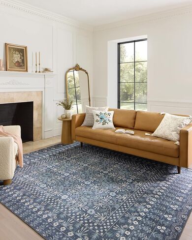 Loloi Rifle Paper Co. Maison Collection MAO-03 Rosette Blue 2'-6" x 7'-6", .19" Pile Height, Runner Rug in Saudi Arabia