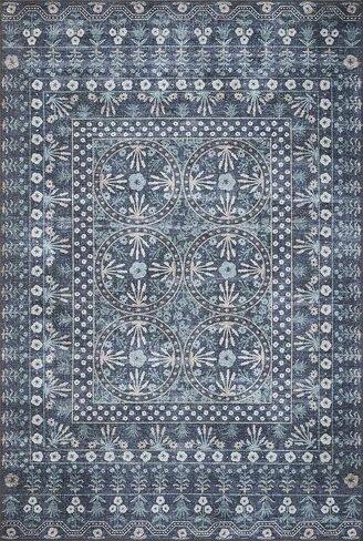 Loloi Rifle Paper Co. Maison Collection MAO-03 Rosette Blue 2'-6" x 7'-6", .19" Pile Height, Runner Rug in Saudi Arabia