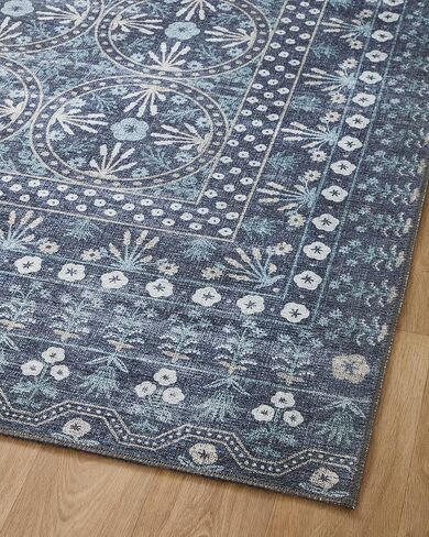 Loloi Rifle Paper Co. Maison Collection MAO-03 Rosette Blue 2'-6" x 7'-6", .19" Pile Height, Runner Rug in Saudi Arabia