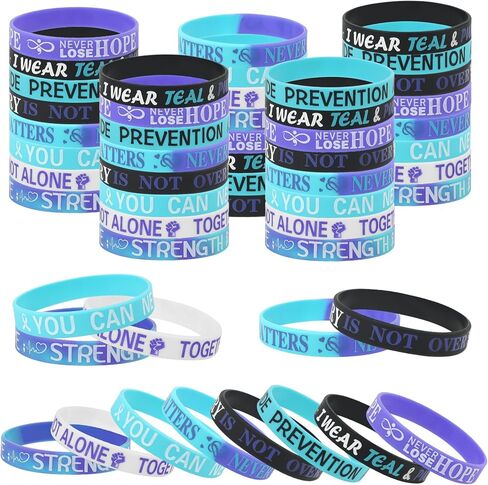 CCINEE 40Pcs Suicide Awareness Silicone Bracelets Purple Teal Inspirational Rubber Bracelets Motivational Rubber Bracelet with Inspirational Messages for Men Women Teen (8 Styles) in Saudi Arabia