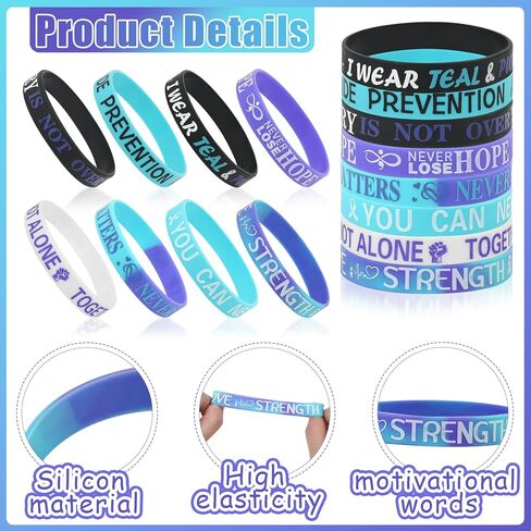CCINEE 40Pcs Suicide Awareness Silicone Bracelets Purple Teal Inspirational Rubber Bracelets Motivational Rubber Bracelet with Inspirational Messages for Men Women Teen (8 Styles) in Saudi Arabia