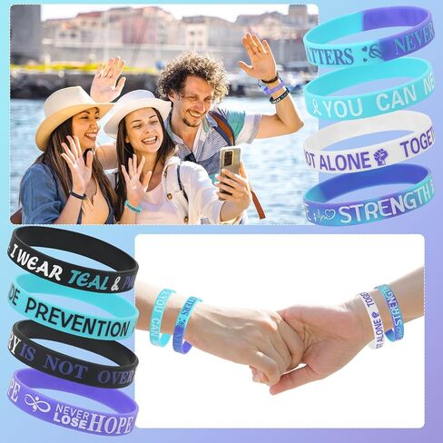 CCINEE 40Pcs Suicide Awareness Silicone Bracelets Purple Teal Inspirational Rubber Bracelets Motivational Rubber Bracelet with Inspirational Messages for Men Women Teen (8 Styles) in Saudi Arabia