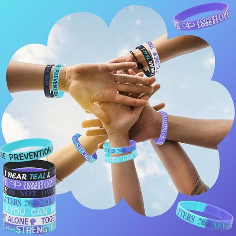 CCINEE 40Pcs Suicide Awareness Silicone Bracelets Purple Teal Inspirational Rubber Bracelets Motivational Rubber Bracelet with Inspirational Messages for Men Women Teen (8 Styles) in Saudi Arabia
