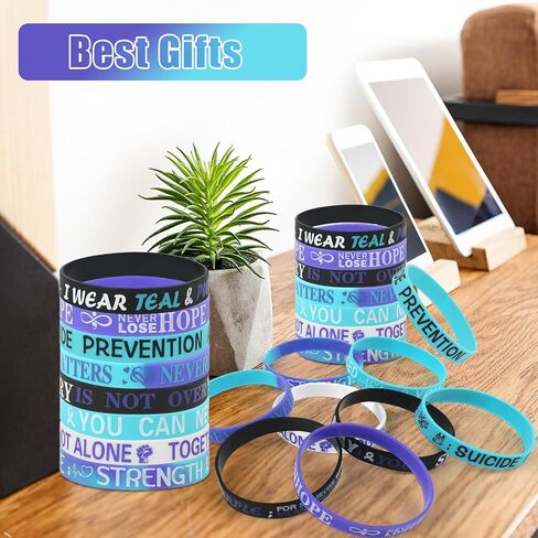 CCINEE 40Pcs Suicide Awareness Silicone Bracelets Purple Teal Inspirational Rubber Bracelets Motivational Rubber Bracelet with Inspirational Messages for Men Women Teen (8 Styles) in Saudi Arabia