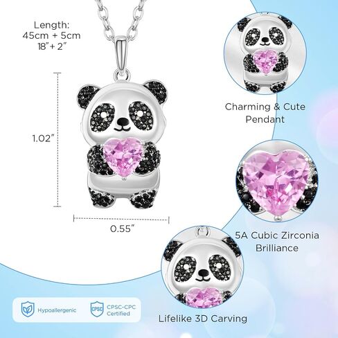 NORBU 3D Animal Necklace for Little Girls Women, Cubic Zirconia Kitty Cat Dog Panda Dolphin Pendant, Girls' Jewelry Gift for Birthday Christmas in Saudi Arabia