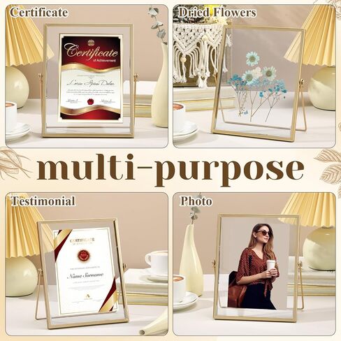 Hoteam 16 قطعة إطارات صور زجاجية عمودية مجموعة إطار معدني عتيق إطارات صور زهور مضغوطة عرض صور هندسية عتيقة لديكورات سطح الطاولة الفنية، 4 × 4 بوصات (ذهبي) in Saudi Arabia