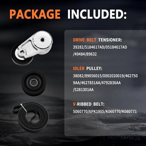 Drive Belt Tensioner and Idler Pulley Kit Fit for Dodge Grand Caravan/Avenger/Journey, for Chrysler 200/Town&Country, Ram C/V 3.6L V6 Engine, Replace# 39282, 38082, 6PK1955 in Saudi Arabia
