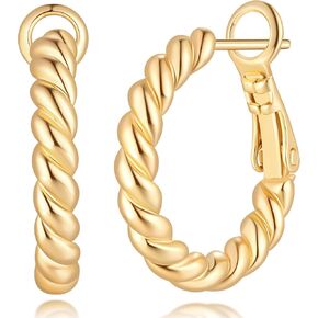 NEARLAND 14K أقراط ذهبية للنساء 14K أقراط ذهبية للنساء حلق صغير ملتوي للنساء الأطواق الذهبية مكتنزة الأطواق القرط للنساء 15/19/23 مم in Kuwait