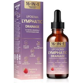Lymphatic Drainage Drops 16 in 1 Liposomal Lymph Cleansing Liquid Organic Immune Support Skin Gut Health Supplement with Echinacea Burdock Elderberry Inulin Rosehip Grape Seed Extract Non-GMO 2 Fl.Oz in Saudi Arabia