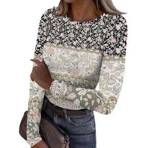 قمصان عيد الميلاد للنساء بأكمام طويلة وفتحة رقبة دائرية وقمصان سفلية ضيقة ومطاطة أساسية in Kuwait