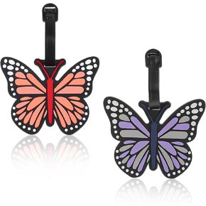 2PCS Durable Silicone Butterfly Luggage Tags, Silicone Luggage Tags Cute Suitcase Identifiers Personalized Travel Bag Labels with Adjustable Straps in Kuwait