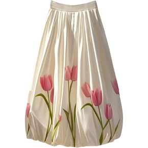 تنورة Verdusa النسائية الأنيقة بطبعة زهور، تنورة طويلة مرنة بخصر عالٍ على شكل حرف A وكشكشة in Kuwait