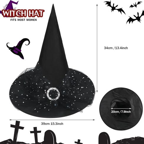 CCINEE Witch Hats for Women, Adult Witch Vampire Halloween Costumes Accessories Black/Purple/Orange Foldable Lace Veils Hats for Cosplay Party in Saudi Arabia