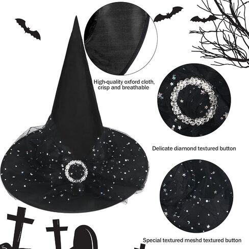 CCINEE Witch Hats for Women, Adult Witch Vampire Halloween Costumes Accessories Black/Purple/Orange Foldable Lace Veils Hats for Cosplay Party in Saudi Arabia