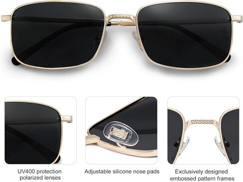 SOJOS Retro Vintage Rectangle Polarized Sunglasses Mens Womens Classic UV400 Metal Sunnies SJ1215 in Saudi Arabia