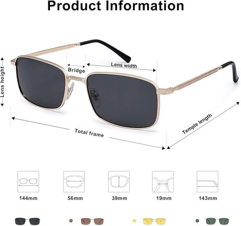 SOJOS Retro Vintage Rectangle Polarized Sunglasses Mens Womens Classic UV400 Metal Sunnies SJ1215 in Saudi Arabia