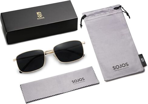SOJOS Retro Vintage Rectangle Polarized Sunglasses Mens Womens Classic UV400 Metal Sunnies SJ1215 in Saudi Arabia