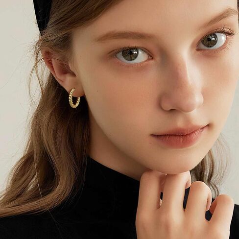 NEARLAND 14K أقراط ذهبية للنساء 14K أقراط ذهبية للنساء حلق صغير ملتوي للنساء الأطواق الذهبية مكتنزة الأطواق القرط للنساء 15/19/23 مم in Kuwait