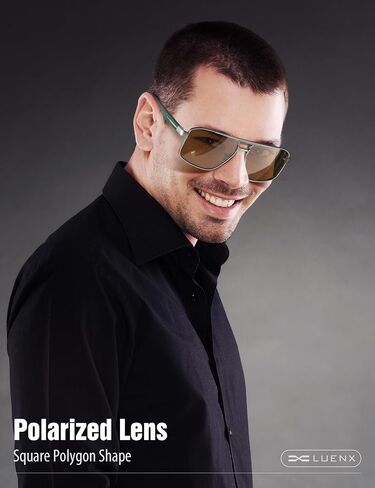 LUENX Aviator Sunglasses for Men Women, Polarized Square Polygon Retro Sun Glasses Driving Shades - UV 400 Protection in Kuwait