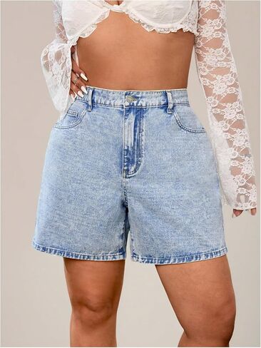 WDIRARA Women's Plus Size Bow Embroidery Denim Shorts High Waisted Y2k Jean Shorts in Saudi Arabia