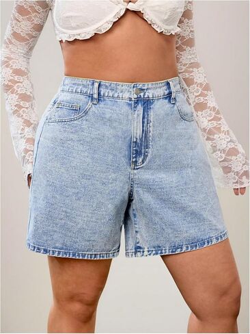 WDIRARA Women's Plus Size Bow Embroidery Denim Shorts High Waisted Y2k Jean Shorts in Saudi Arabia