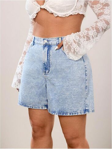 WDIRARA Women's Plus Size Bow Embroidery Denim Shorts High Waisted Y2k Jean Shorts in Saudi Arabia