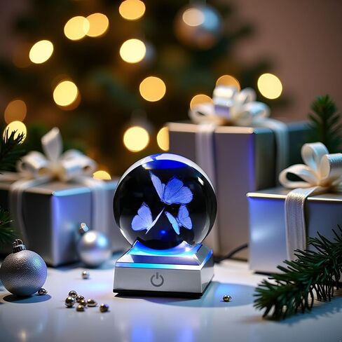 Movdyka 3D كريستال توليب الكرة مع الفراشات تمثال الهدايا الزجاج زهور التوليب هدايا للنساء أمي في ذكرى الزفاف عيد الميلاد عيد الحب عيد الأم ديكور المنزل الحلي تمثال ضوء الليل in Kuwait