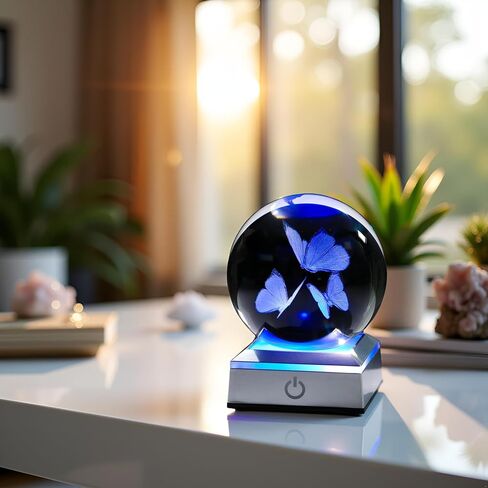 Movdyka 3D كريستال توليب الكرة مع الفراشات تمثال الهدايا الزجاج زهور التوليب هدايا للنساء أمي في ذكرى الزفاف عيد الميلاد عيد الحب عيد الأم ديكور المنزل الحلي تمثال ضوء الليل in Kuwait