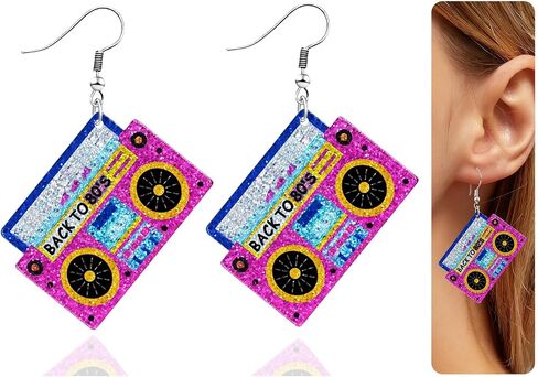 Nanafast 80s Earrings for Women Retro 90s Neon Acrylic Earrings Vintage Cassette Tape Style Jewelry 70s 80s 90s Outfits & Party Accessories for Women in Saudi Arabia
