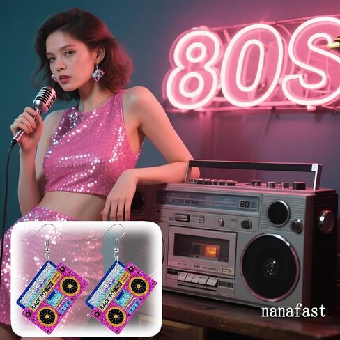 Nanafast 80s Earrings for Women Retro 90s Neon Acrylic Earrings Vintage Cassette Tape Style Jewelry 70s 80s 90s Outfits & Party Accessories for Women in Saudi Arabia