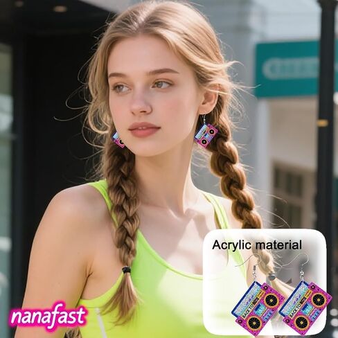 Nanafast 80s Earrings for Women Retro 90s Neon Acrylic Earrings Vintage Cassette Tape Style Jewelry 70s 80s 90s Outfits & Party Accessories for Women in Saudi Arabia