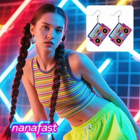 Nanafast 80s Earrings for Women Retro 90s Neon Acrylic Earrings Vintage Cassette Tape Style Jewelry 70s 80s 90s Outfits & Party Accessories for Women in Saudi Arabia