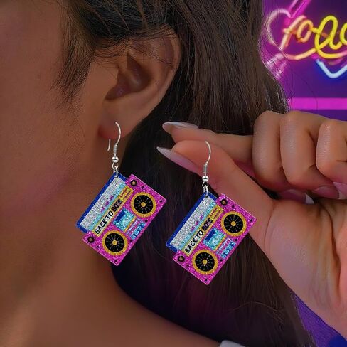 Nanafast 80s Earrings for Women Retro 90s Neon Acrylic Earrings Vintage Cassette Tape Style Jewelry 70s 80s 90s Outfits & Party Accessories for Women in Saudi Arabia