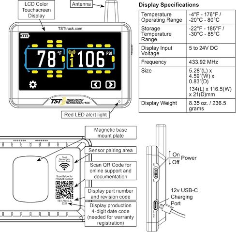 TST 507 Tire Pressure Monitoring System with 4 Cap Sensors and Color Display for Metal/Rubber Valve Stems by Truck System Technologies, TPMS for RVs, Campers and Trailers in Saudi Arabia
