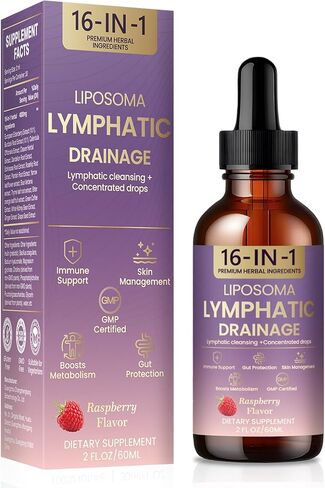 Lymphatic Drainage Drops 16 in 1 Liposomal Lymph Cleansing Liquid Organic Immune Support Skin Gut Health Supplement with Echinacea Burdock Elderberry Inulin Rosehip Grape Seed Extract Non-GMO 2 Fl.Oz in Saudi Arabia