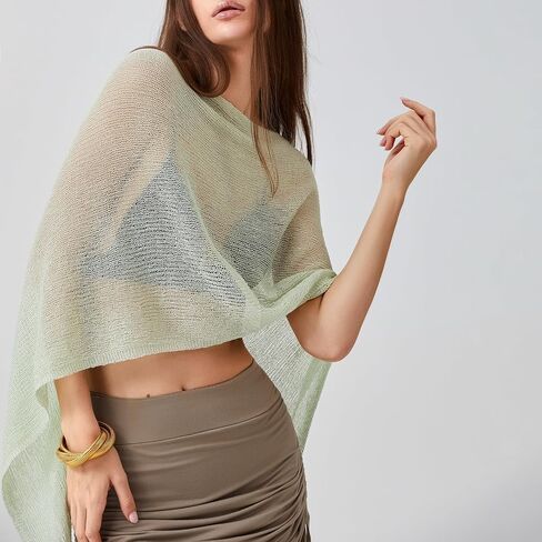Women Sheer Poncho Top See Through Knit Shrug Mesh Blouse Off The Shoulder Pullover Summer Beach Cover Up Tops in Saudi Arabia