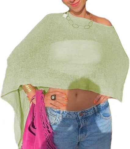 Women Sheer Poncho Top See Through Knit Shrug Mesh Blouse Off The Shoulder Pullover Summer Beach Cover Up Tops in Saudi Arabia