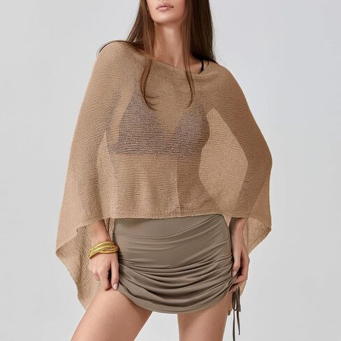 Women Sheer Poncho Top See Through Knit Shrug Mesh Blouse Off The Shoulder Pullover Summer Beach Cover Up Tops in Saudi Arabia