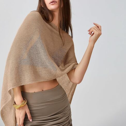 Women Sheer Poncho Top See Through Knit Shrug Mesh Blouse Off The Shoulder Pullover Summer Beach Cover Up Tops in Saudi Arabia