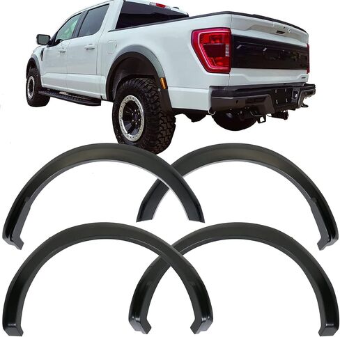 IKON MOTORSPORTS, Fender Flares Compatible With 2021-2024 Ford F-150 (Not Fits Raptor and Lightning Models), R Style Wheel Cover Fender Trim Mud Guards 4PC Set Grey PP Injection in Saudi Arabia