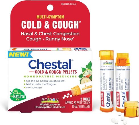 Chestal Adult Cold & Cough Pellets for Nasal & Chest Congestion, Fitful Cough, Sneezing, Occasional Minor Sore Throat, and Runny or Stuffy Nose - 2 Count (160 Pellets) in Saudi Arabia
