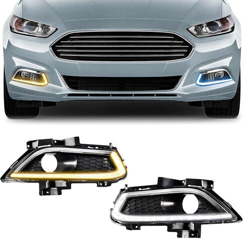 LED Front Bumper White Daytime Running Lights (DRL) Amber Turn Signal Lights Blue Low Beam Headlights Fog Lights Compatible with Ford Fusion 2013-2016 in Kuwait