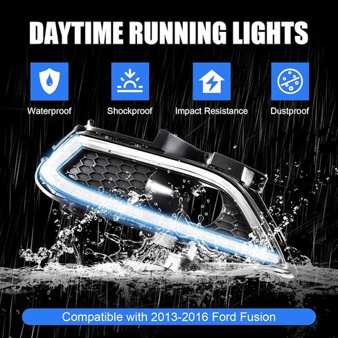 LED Front Bumper White Daytime Running Lights (DRL) Amber Turn Signal Lights Blue Low Beam Headlights Fog Lights Compatible with Ford Fusion 2013-2016 in Kuwait