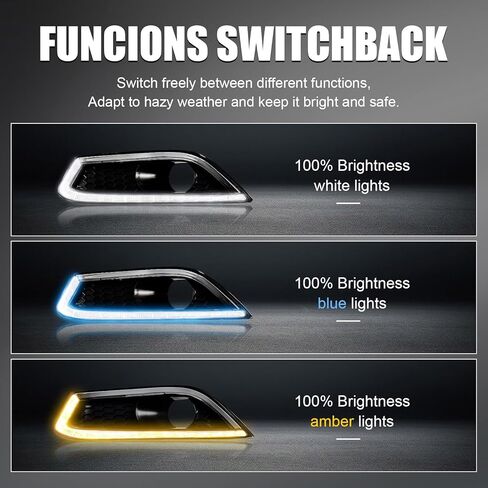 LED Front Bumper White Daytime Running Lights (DRL) Amber Turn Signal Lights Blue Low Beam Headlights Fog Lights Compatible with Ford Fusion 2013-2016 in Kuwait