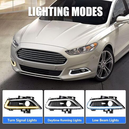 LED Front Bumper White Daytime Running Lights (DRL) Amber Turn Signal Lights Blue Low Beam Headlights Fog Lights Compatible with Ford Fusion 2013-2016 in Kuwait